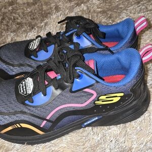 Skechers Black Athletic Sneakers with Blue & Pink Accents